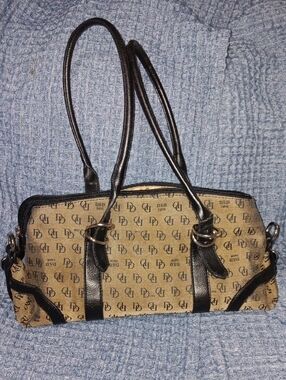 Beige Monogram Shoulder Bag with Black Trim
